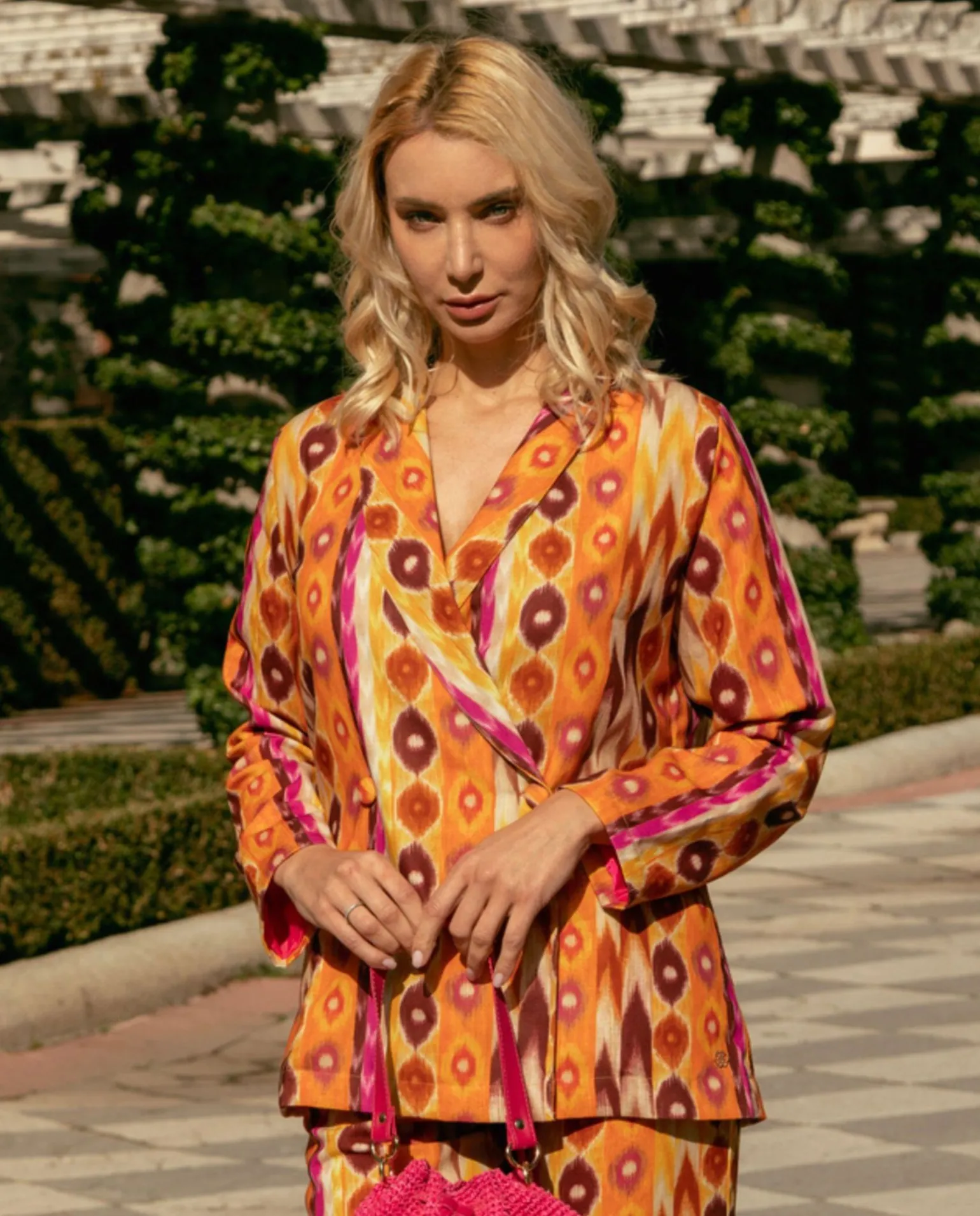 Chaqueta Cruzada Tejido Estampado Etnico