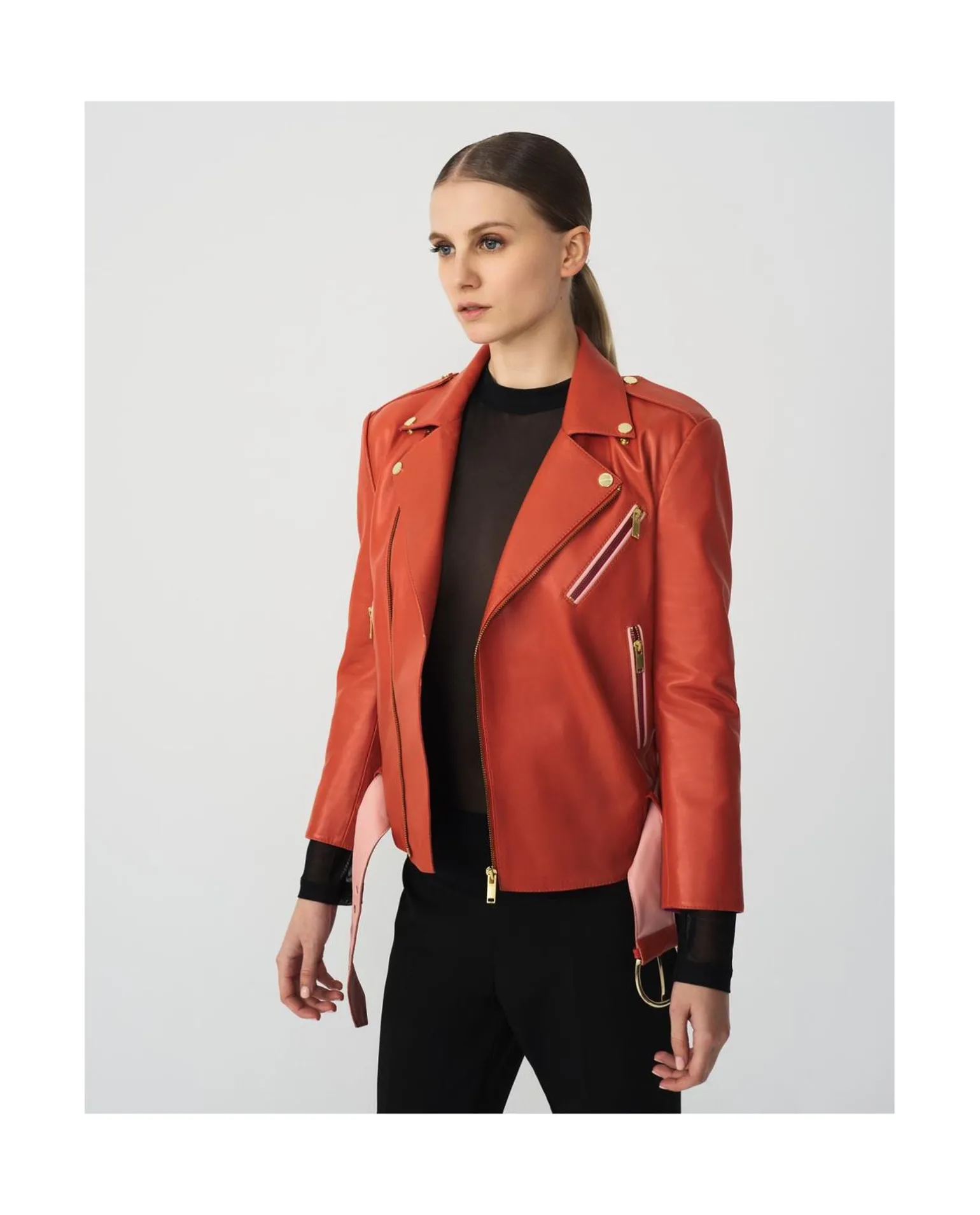 Chaqueta Motera Napa Naranja