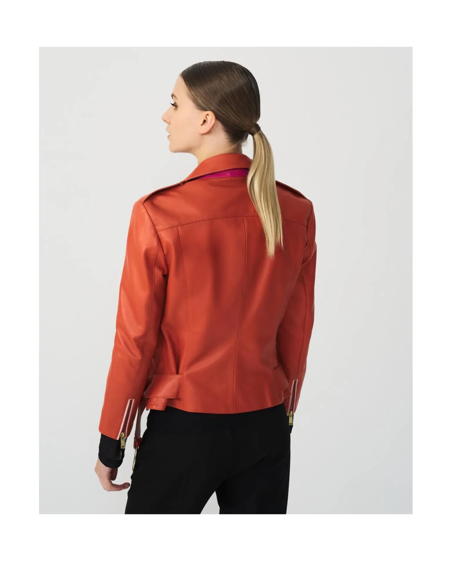 Chaqueta Motera Napa Naranja