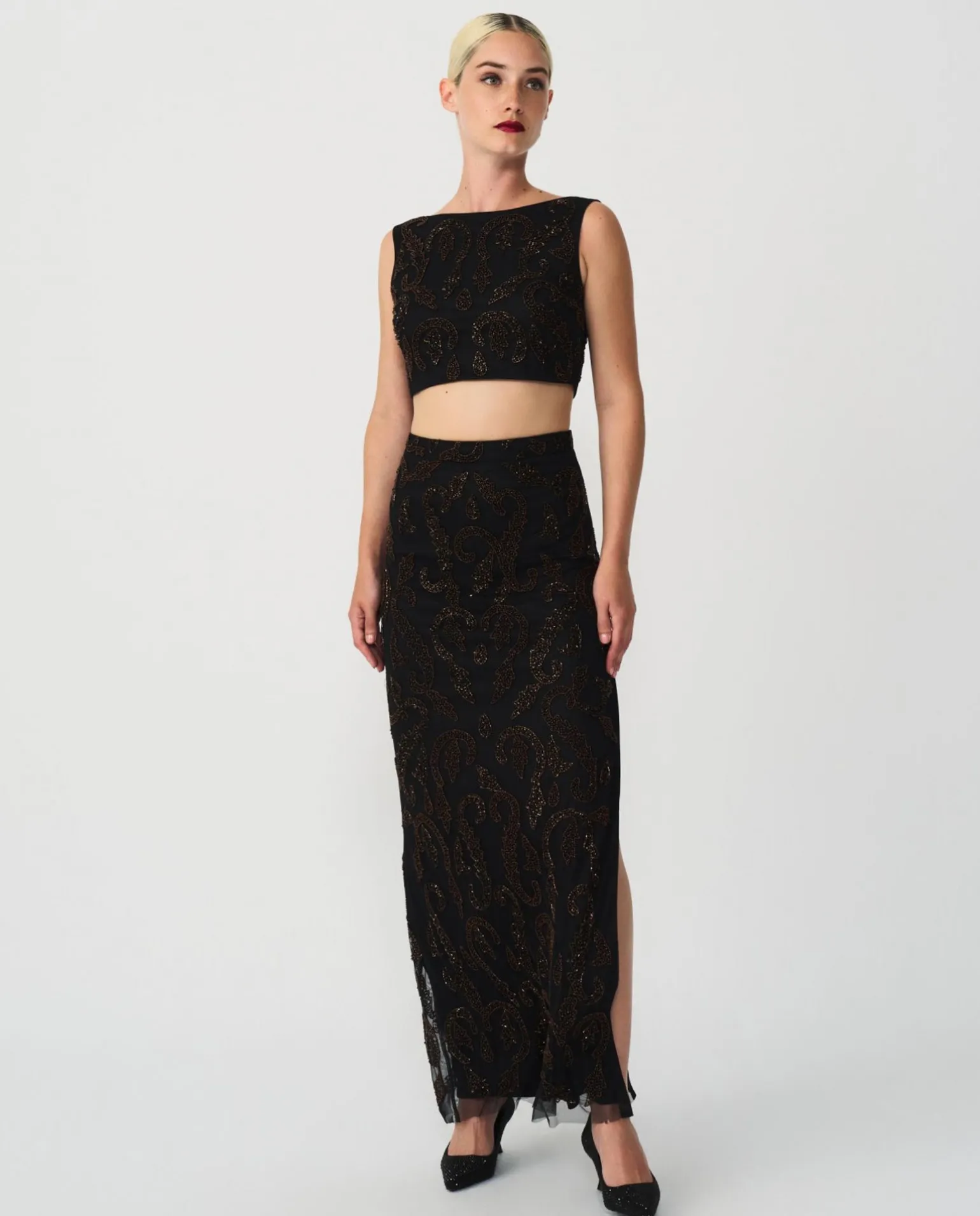 Conjunto Top Falda Gasa Negro