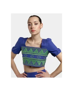 Crop Top Manga Algodon Azul