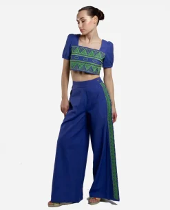 Crop Top Manga Algodon Azul