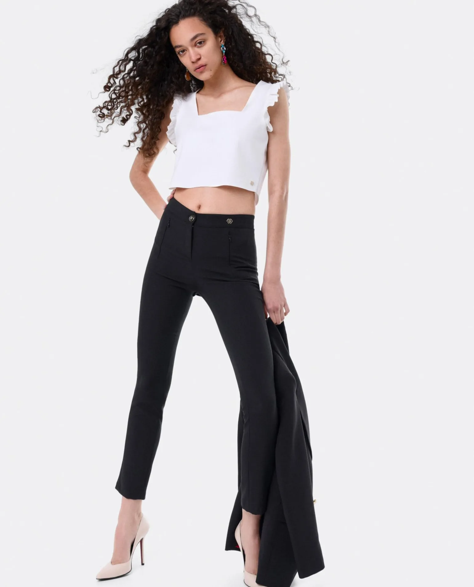 Crop Top Volante Neopreno Blanco