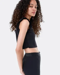 Crop Top Volante Neopreno Negro