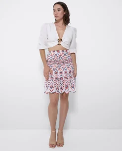 Falda Cintura Fruncida Algodon Multicolor