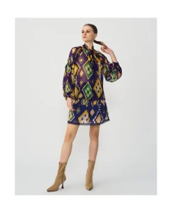 Falda Cintura Fruncida Textil Geometrico Azul