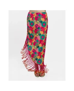 Falda Pareo Flecos Saten Estampado Flores