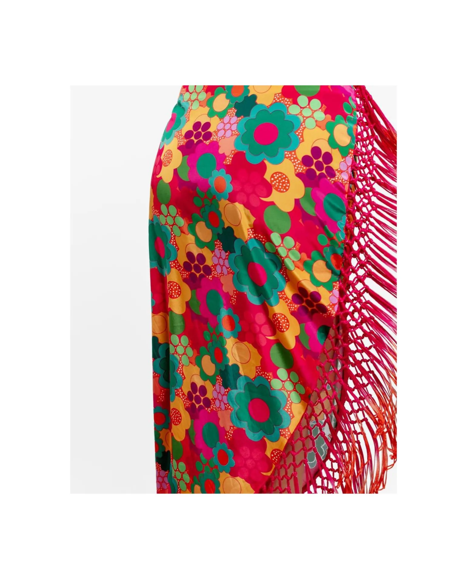 Falda Pareo Flecos Saten Estampado Flores