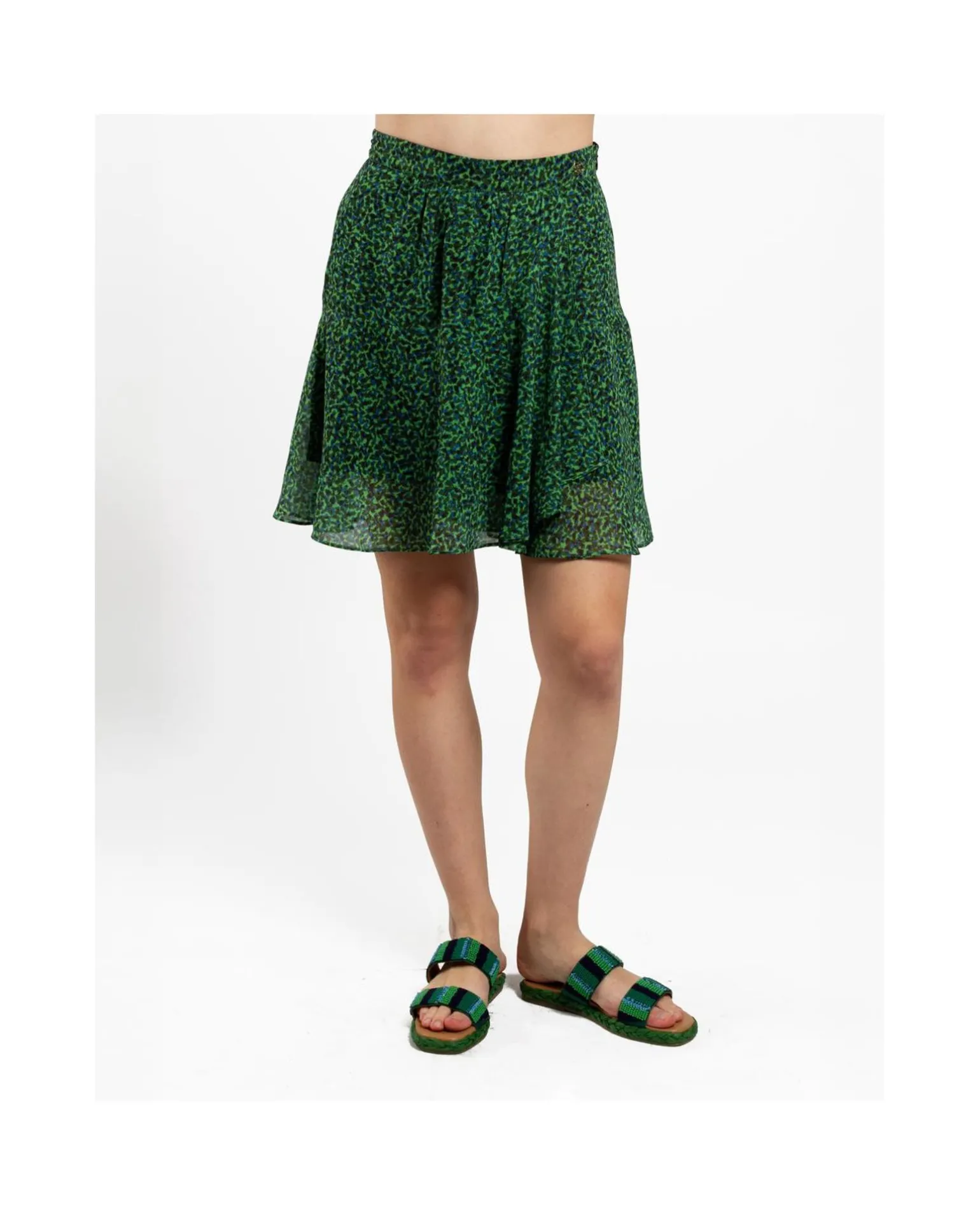 Falda Volantes Gasa Leopardo Verde