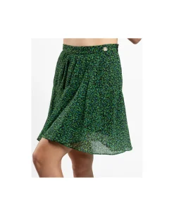 Falda Volantes Gasa Leopardo Verde