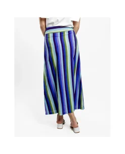 Maxi Falda Botones Bord. Algodon Rayas Azul