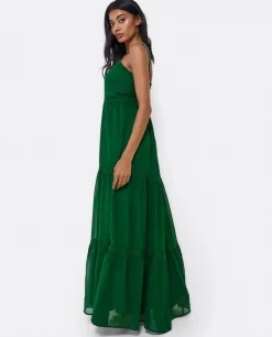 Maxi Vestido Tirantes Encaje Algodon Verde
