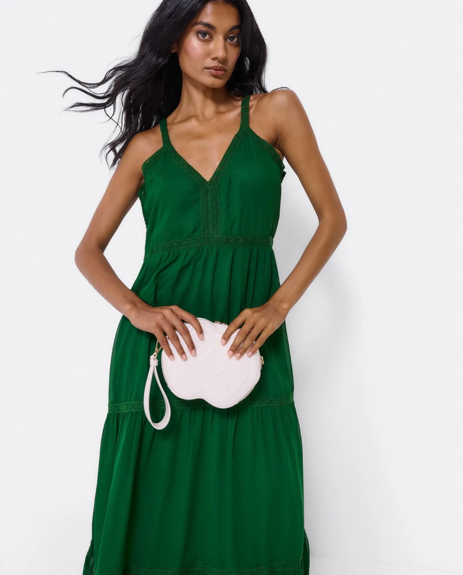 Maxi Vestido Tirantes Encaje Algodon Verde