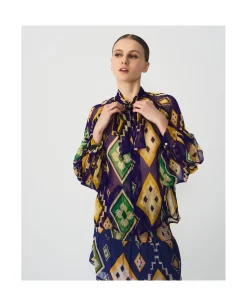 Maxiblusa Romantica Gasa Geometrico Azul