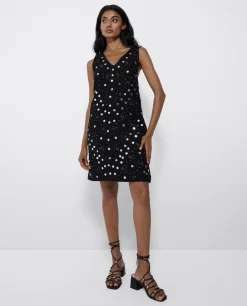 Mini Vestido Evase Espejos Negro