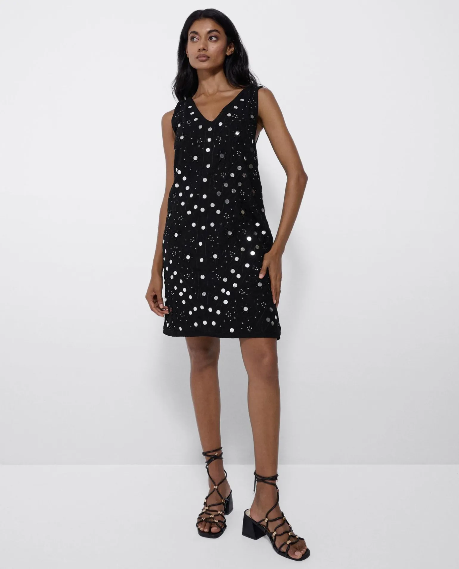 Mini Vestido Evase Espejos Negro