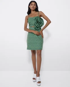 Mini Vestido Flor Crep Leopardo Verde