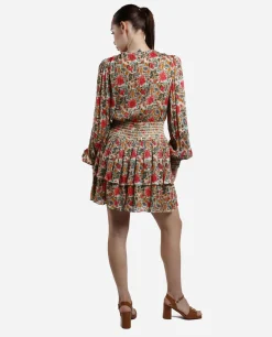 Mini Vestido Volantes Gasa Estampado Flores