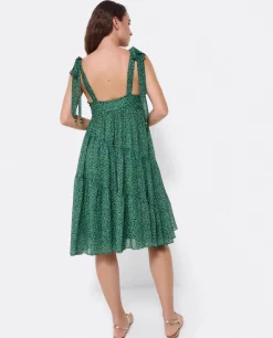 Mini Vestido Vuelo Gasa Leopardo Verde