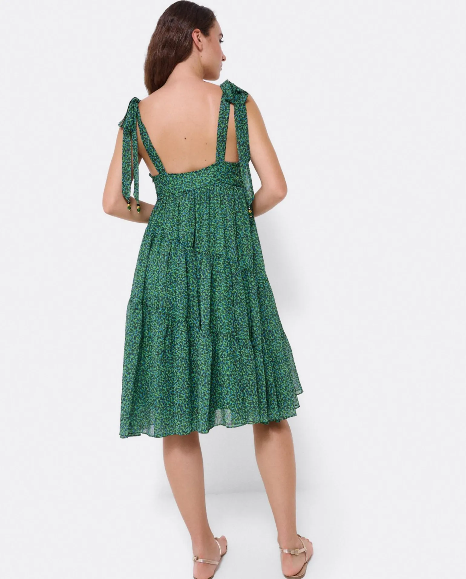 Mini Vestido Vuelo Gasa Leopardo Verde