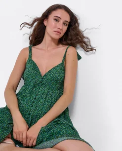 Mini Vestido Vuelo Gasa Leopardo Verde