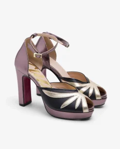 Pala Talon Peep Toe Lame Metalizado Bronce