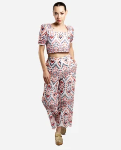 Pantalon Bordado Algodon Multicolor