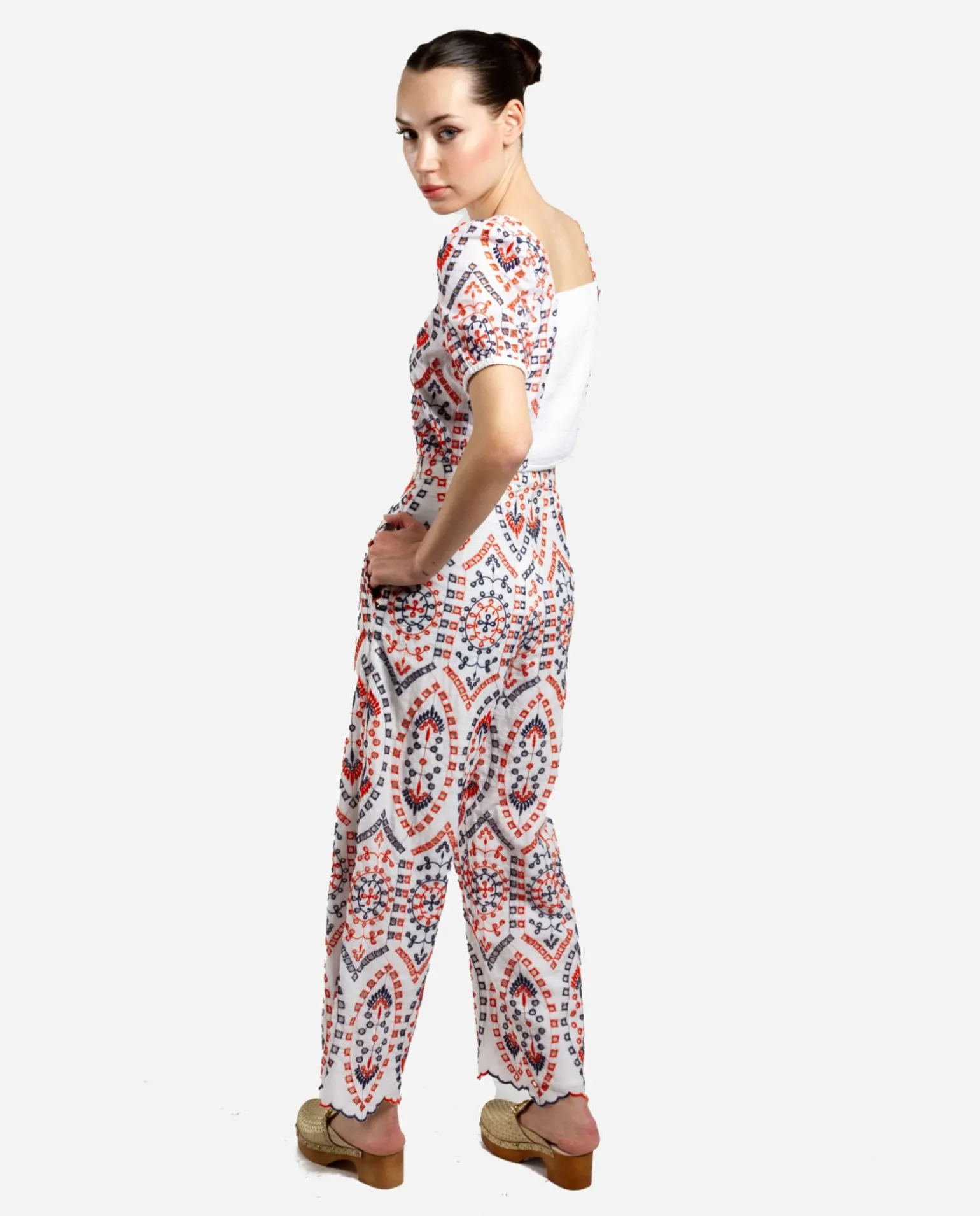 Pantalon Bordado Algodon Multicolor