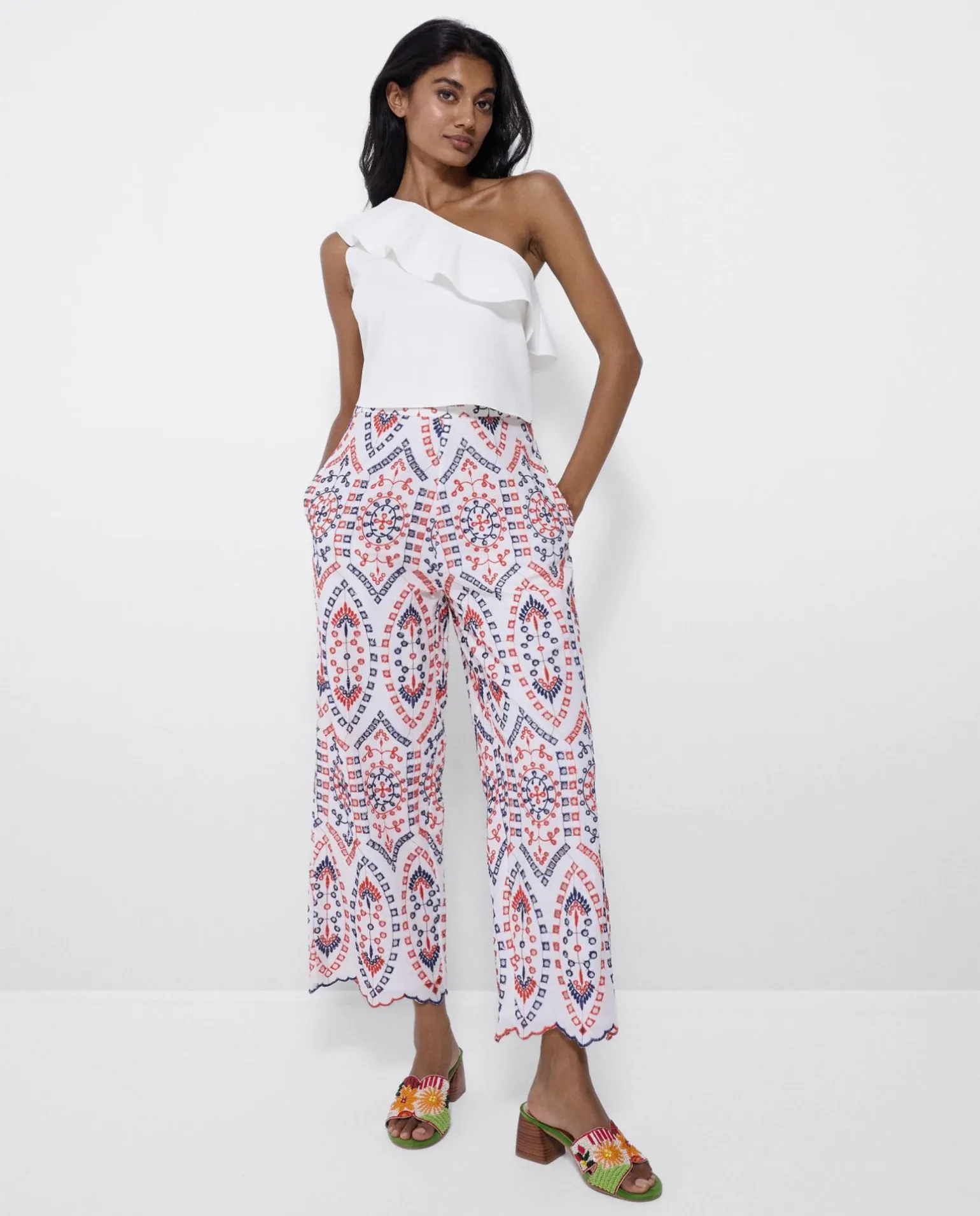 Pantalon Bordado Algodon Multicolor