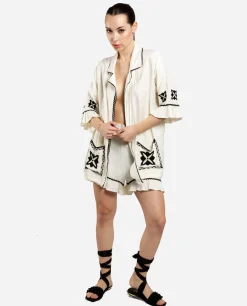 Pantalon Corto Volante Jacquard Blanco