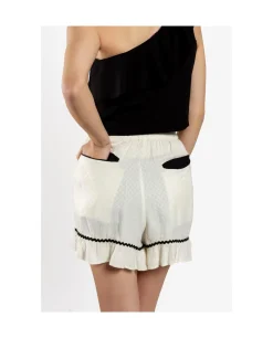 Pantalon Corto Volante Jacquard Blanco