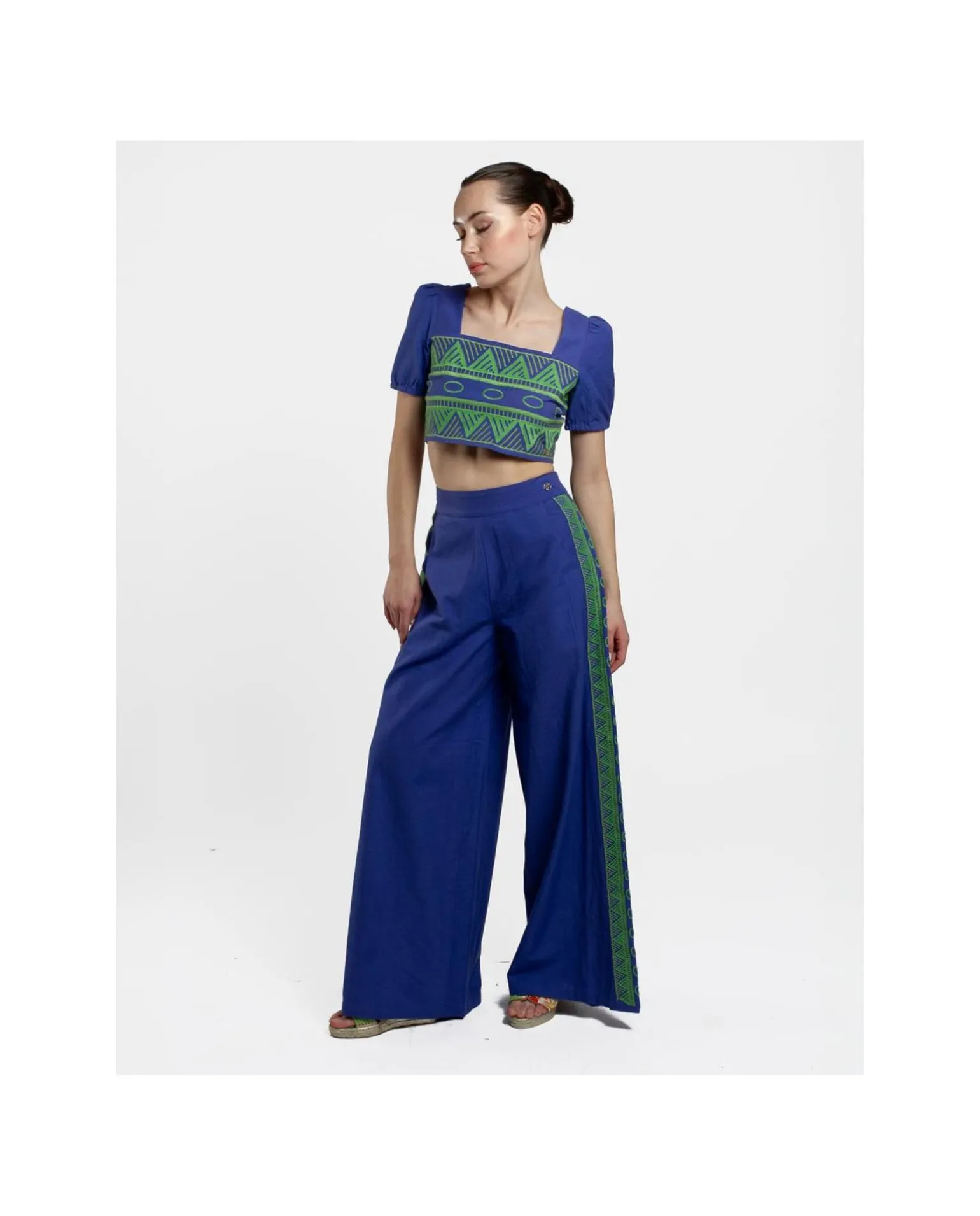 Pantalon Palazzo Algodon Azul