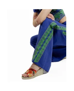 Pantalon Palazzo Algodon Azul