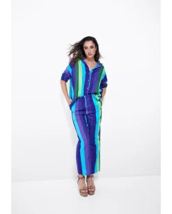 Pantalon Recto Algodon Rayas Azul