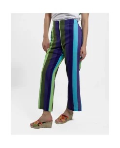 Pantalon Recto Algodon Rayas Azul
