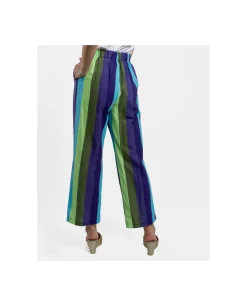 Pantalon Recto Algodon Rayas Azul