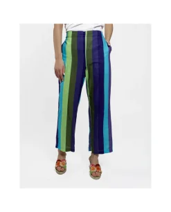 Pantalon Recto Algodon Rayas Azul