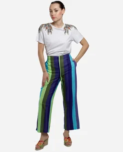 Pantalon Recto Algodon Rayas Azul