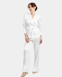 Pantalon Recto Jacquard Blanco