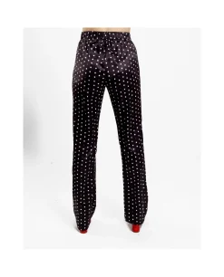 Pantalon Recto Saten Lunares Blanco Negro