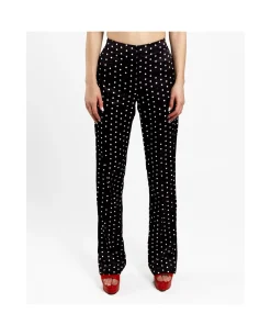 Pantalon Recto Saten Lunares Blanco Negro