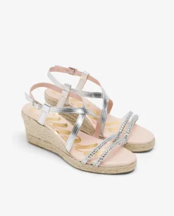 Sandalia Cuna Tiras Strass Plata