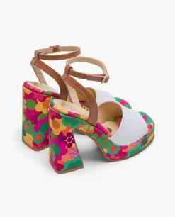 Sandalia Flataforma Flores Piel Blanco
