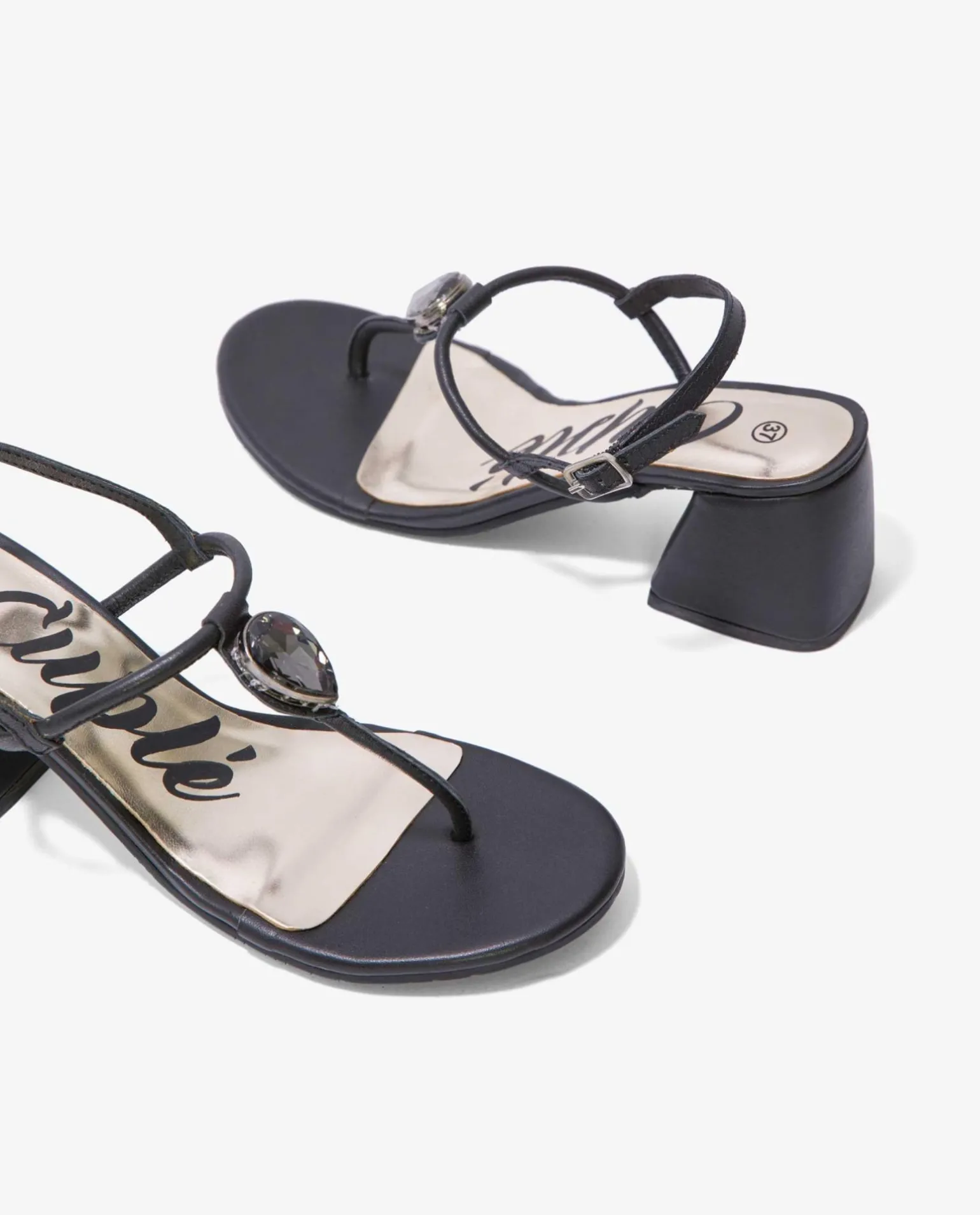 Sandalia Joya Tacón Napa Negro