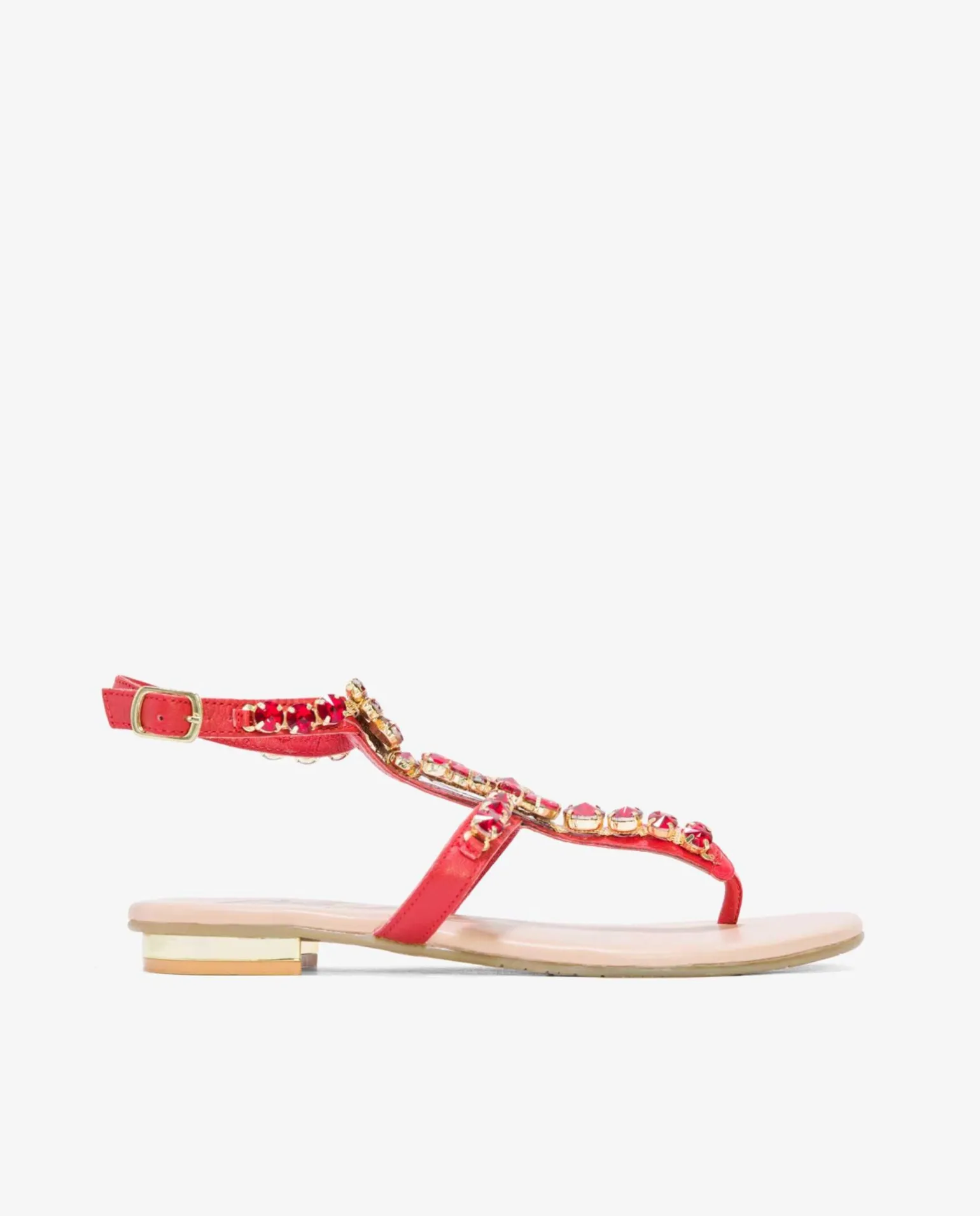 Sandalia Piedras Tobillo Napa Rojo