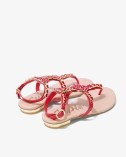 Sandalia Piedras Tobillo Napa Rojo