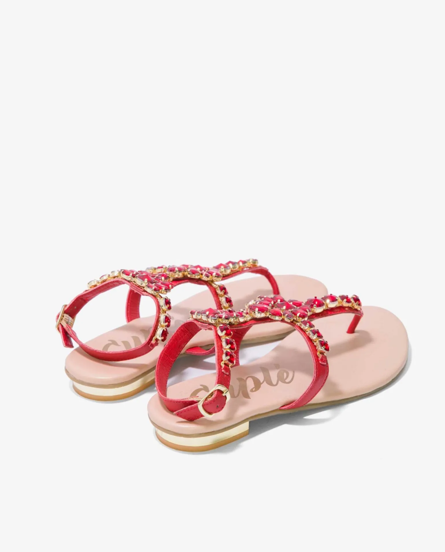 Sandalia Piedras Tobillo Napa Rojo