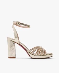 Sandalia Plataforma Tiras Serpiente Oro