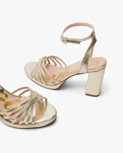 Sandalia Plataforma Tiras Serpiente Oro