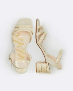 Sandalia Tiras Rafia Beig